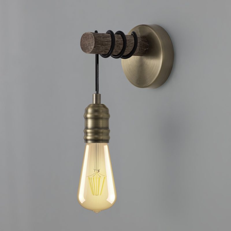 300951 Tube 1 Light Wooden Wall Light Oak/Antique Brass