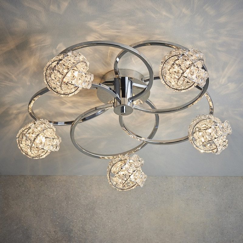 3176595 Timba 5 Light Chrome and Crystal Ceiling Light