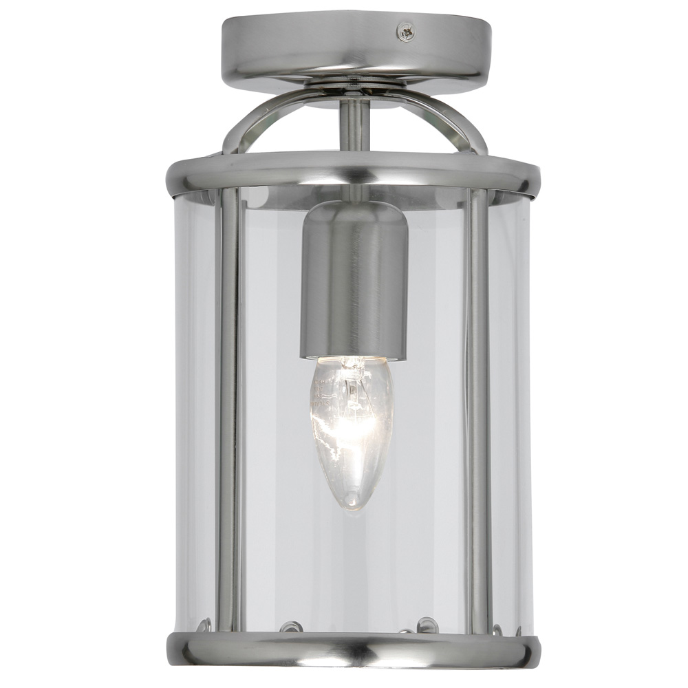 Satin Nickel Ceiling Lights | Nickel Flush Ceiling Lantern