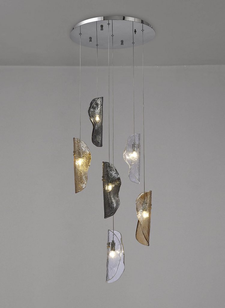 6 Light Stairwell Pendant sculptured Glass
