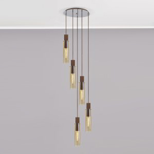 5 Light Spiral  pendant  Mocha with Amber Glass