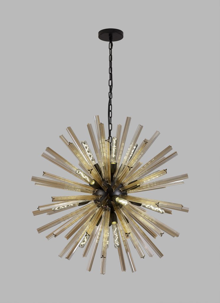 16 Light Pendant Matt Black with Champagne Glass