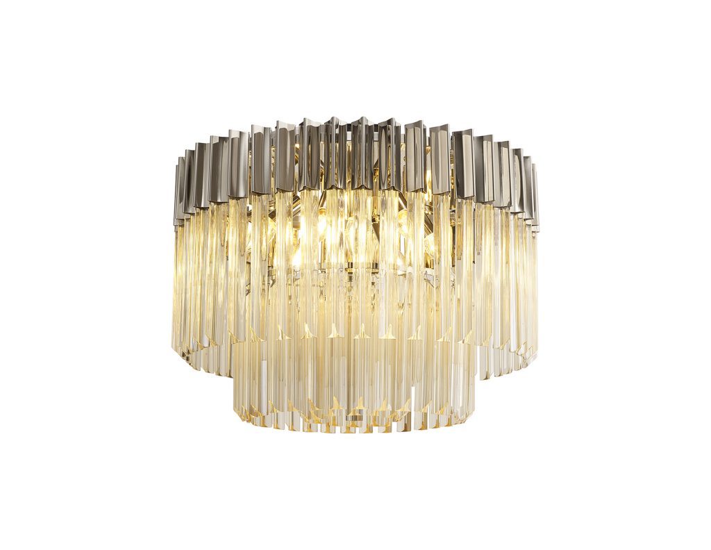 Flush Crystal Chandelier | 60 cm flush polished nickel Cognac Glass