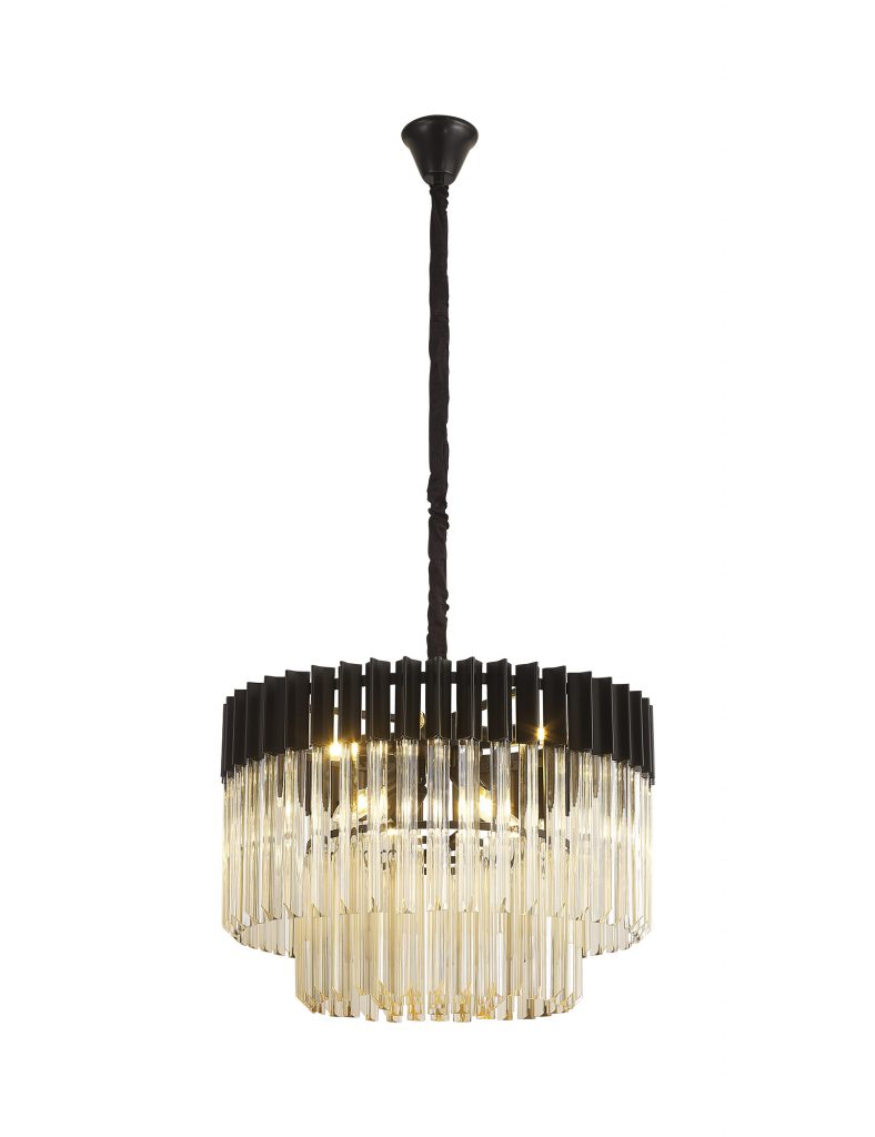 400654 Shard 8 Light pendant Matt Black with Cognac Glass