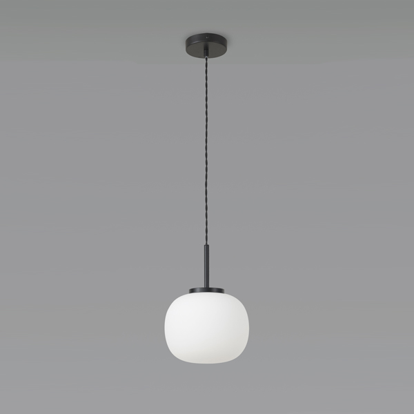 Single pendant Matt Black With Opal Glass