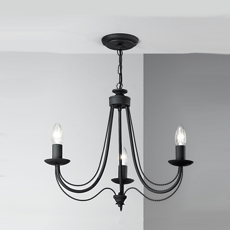 4121733 Filly 3 light ironwork chandelier satin black