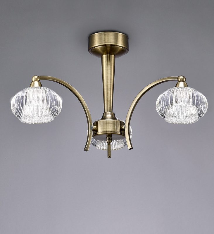 Franklite FL2336/3 Ripple 3 Light Ceiling Light Antique Brass