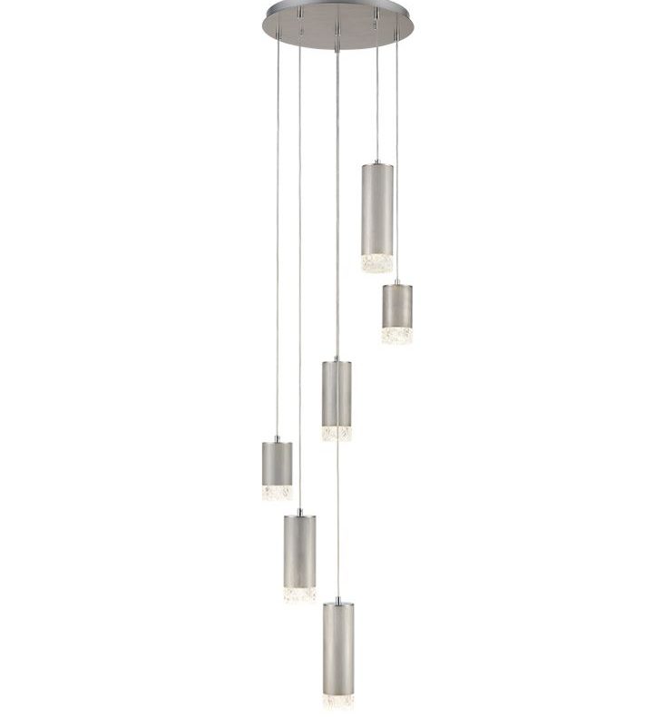 Franklite FL2414-6 Cordelia 6 Light Spiral Ceiling Pendant Satin Brushed Silver