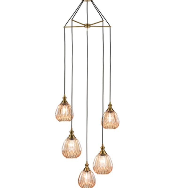 Franklite FL2425/5/353 Refract 5 Light Pendant Bronze/Amber Glass