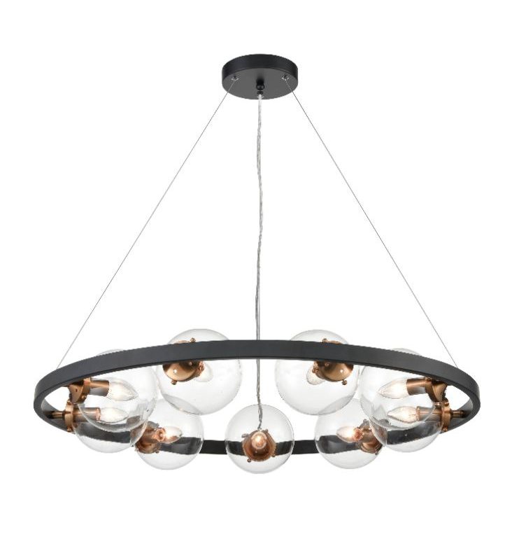 Franklite FL2426-9 Roundell 9 light Matt Black/Antique Gold