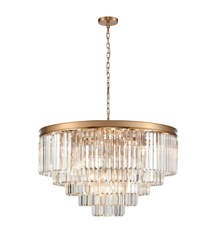 Franklite FL2465/27 Perdita 27 Light Brushed Brass Crystal Pendant