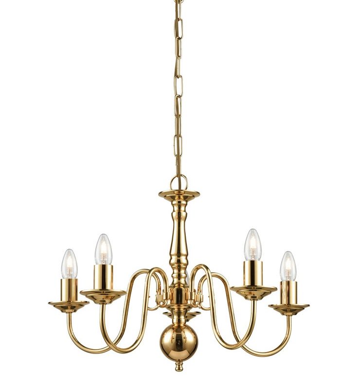 Franklite PE7915 Delft 5 light chandelier Polished Brass