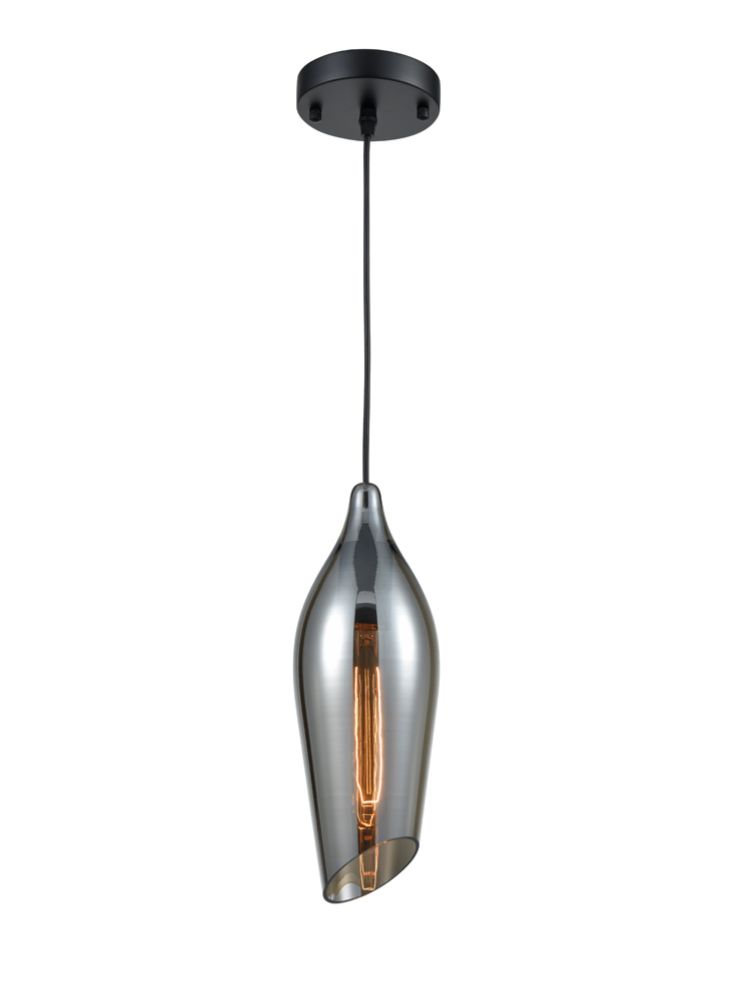 Medium single pendant matt black With Smoked Glass