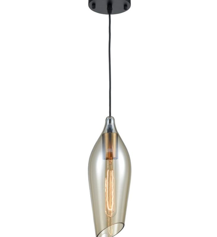 Medium single pendant matt black With Pale Amber Glass