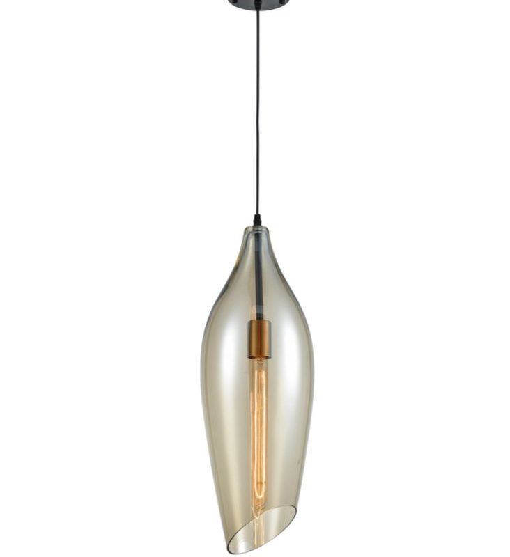 Large Single pendant Matt Black With Pale Amber Glass