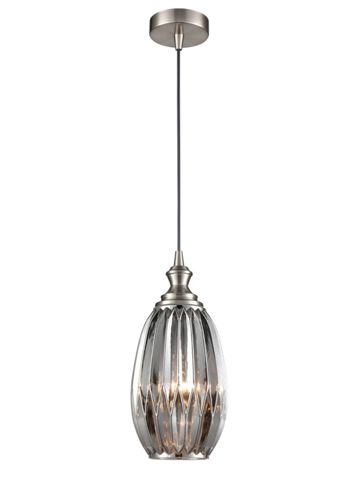 Single Pendant Satin Nickel Smoked Grey glass