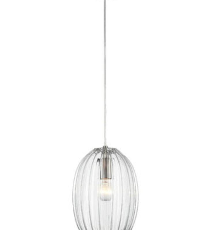 Franklite PCH223 Almond Single pendant Satin nickel With Clear Ribbed Glass
