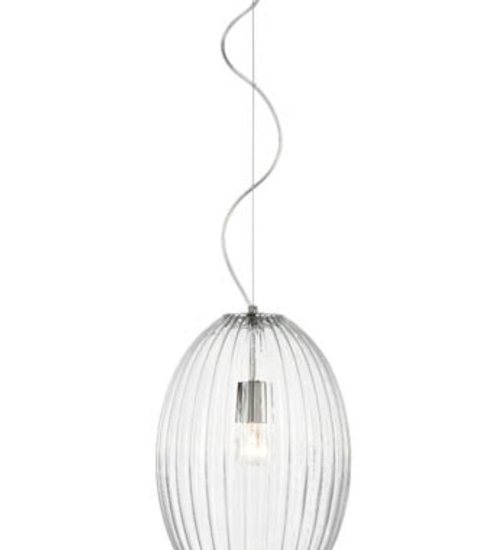 Large Single pendant Satin nickel With Clear Ribbed Glass
