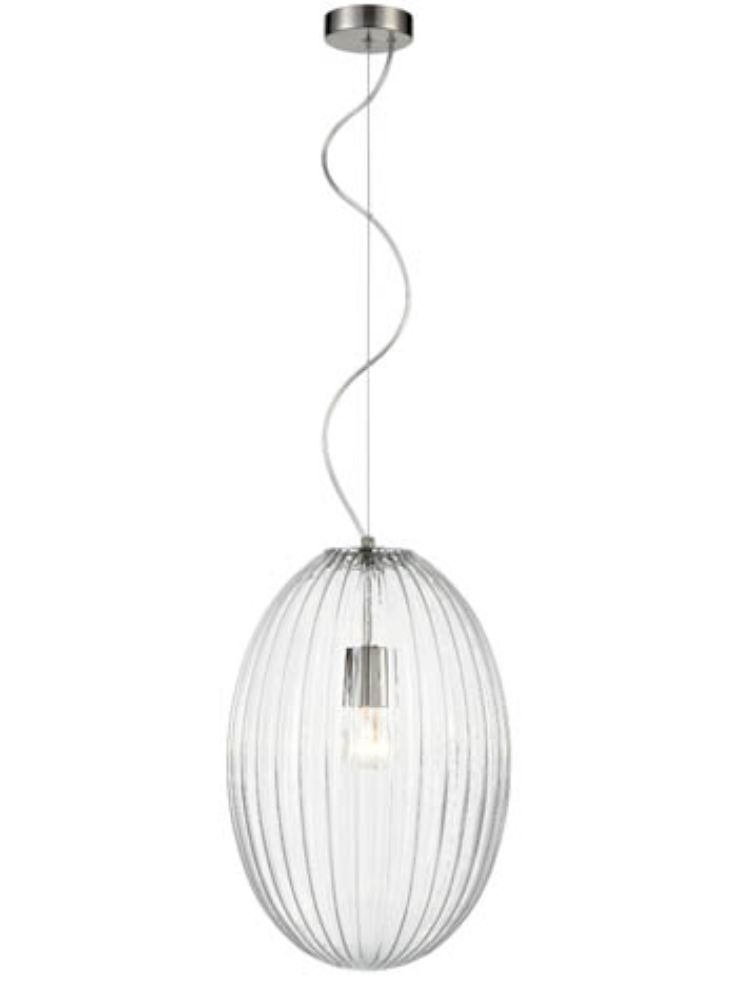 Large Single pendant Satin nickel With Clear Ribbed Glass