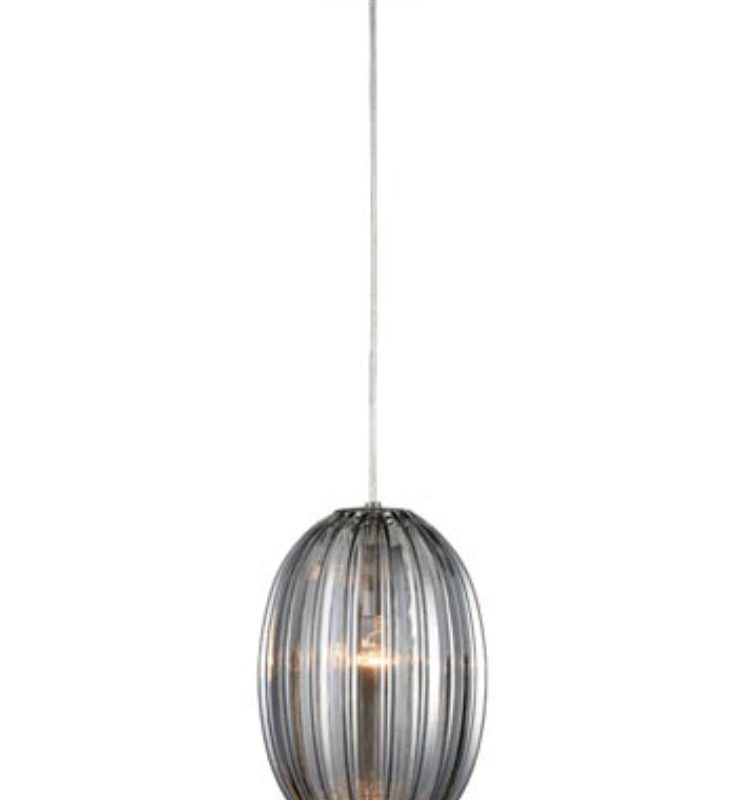 Single Pendant Satin Nickel With Ribbed Smoked Glass
