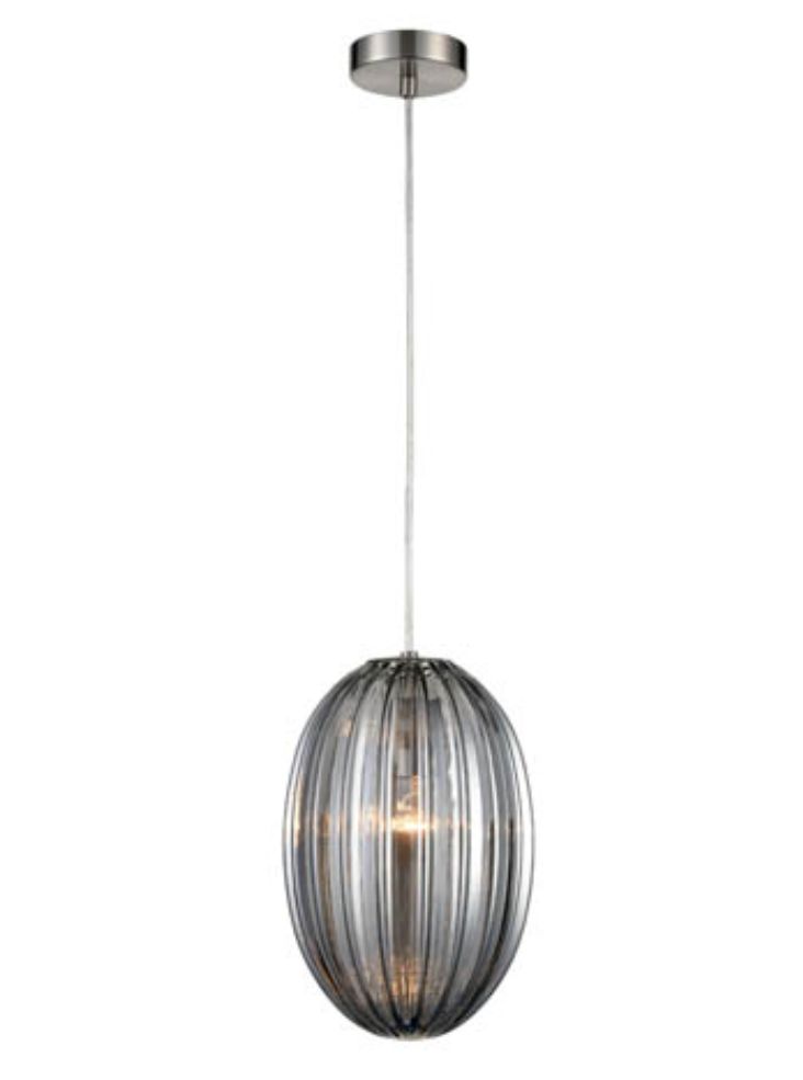 Single Pendant Satin Nickel With Ribbed Smoked Glass