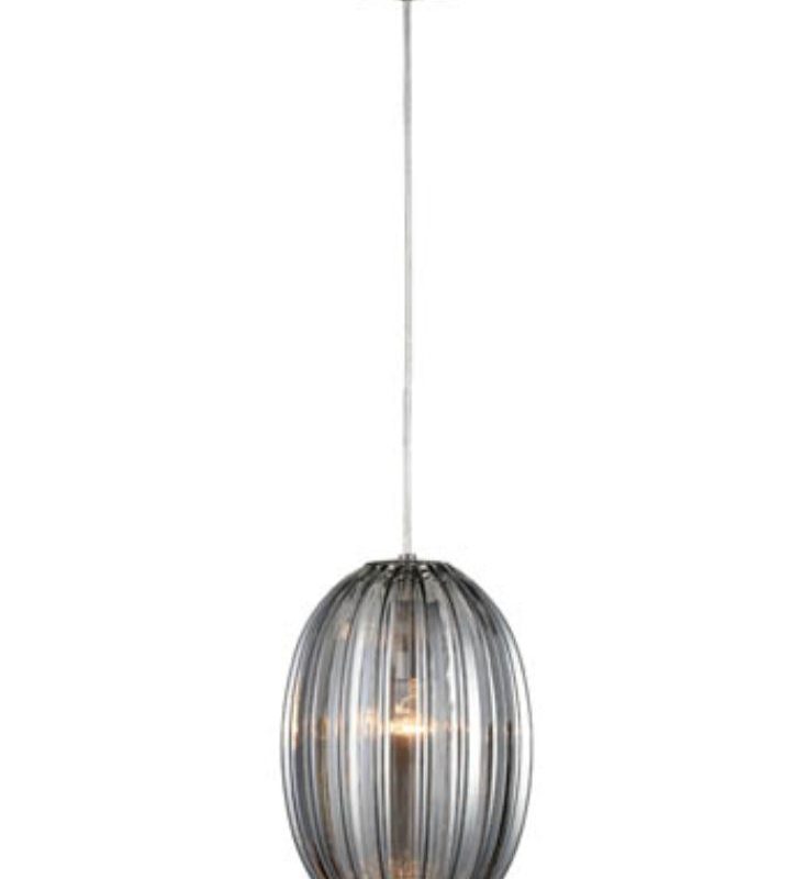 Large Single pendant satin nickel With Ribbed Smoked Glass