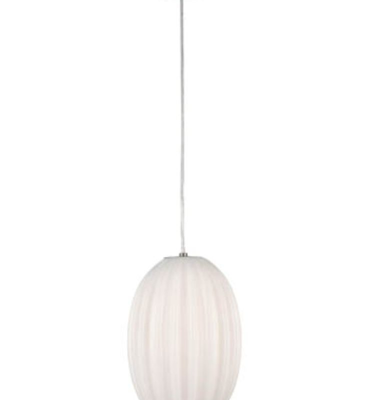 Single Satin Nickel Pendant With Opal Ribbed Glass