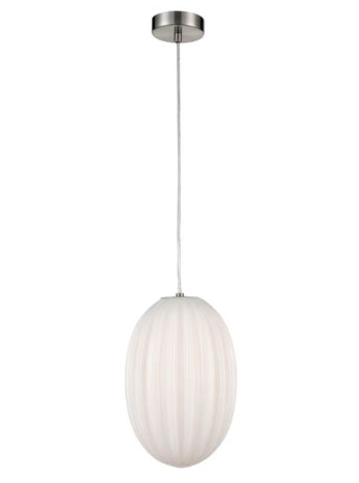Single Satin Nickel Pendant With Opal Ribbed Glass