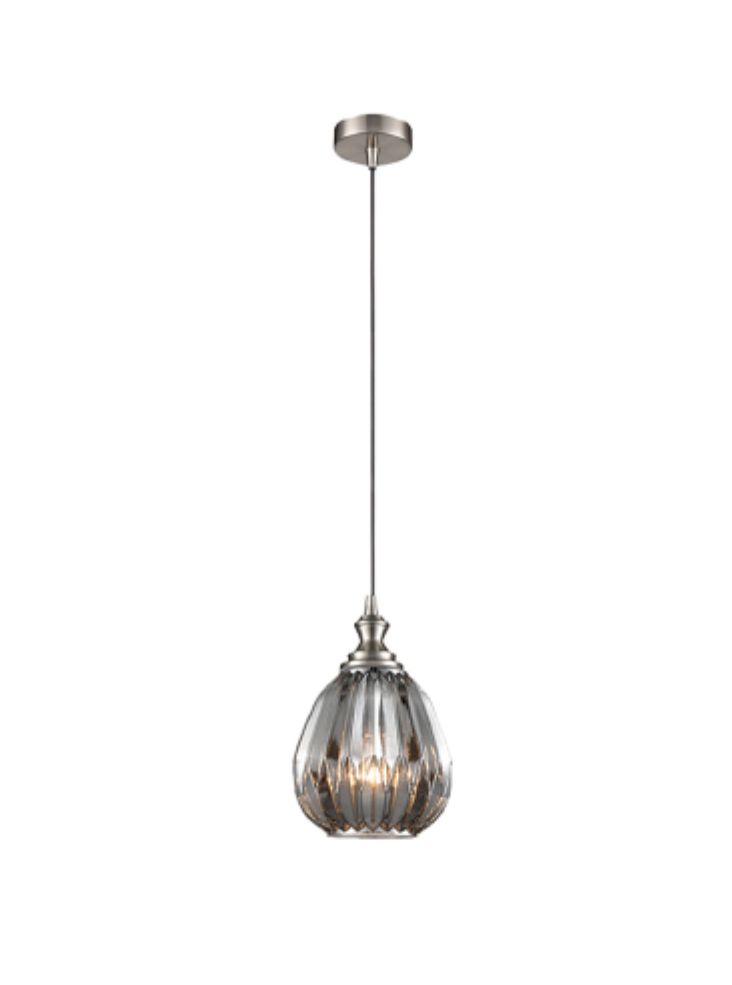 Single Pendant Satin Nickel Smoked Grey glass