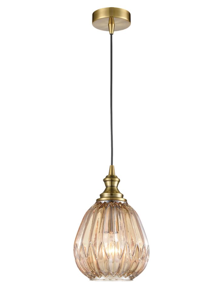 Kitchen Island Pendant Lights | Ribbed Amber Ceiling Pendant