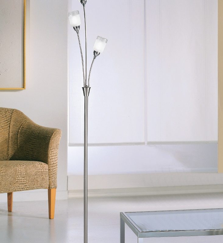 Franklite SPOT80023 Campani 3 Light Floor Lamp Satin Nickel