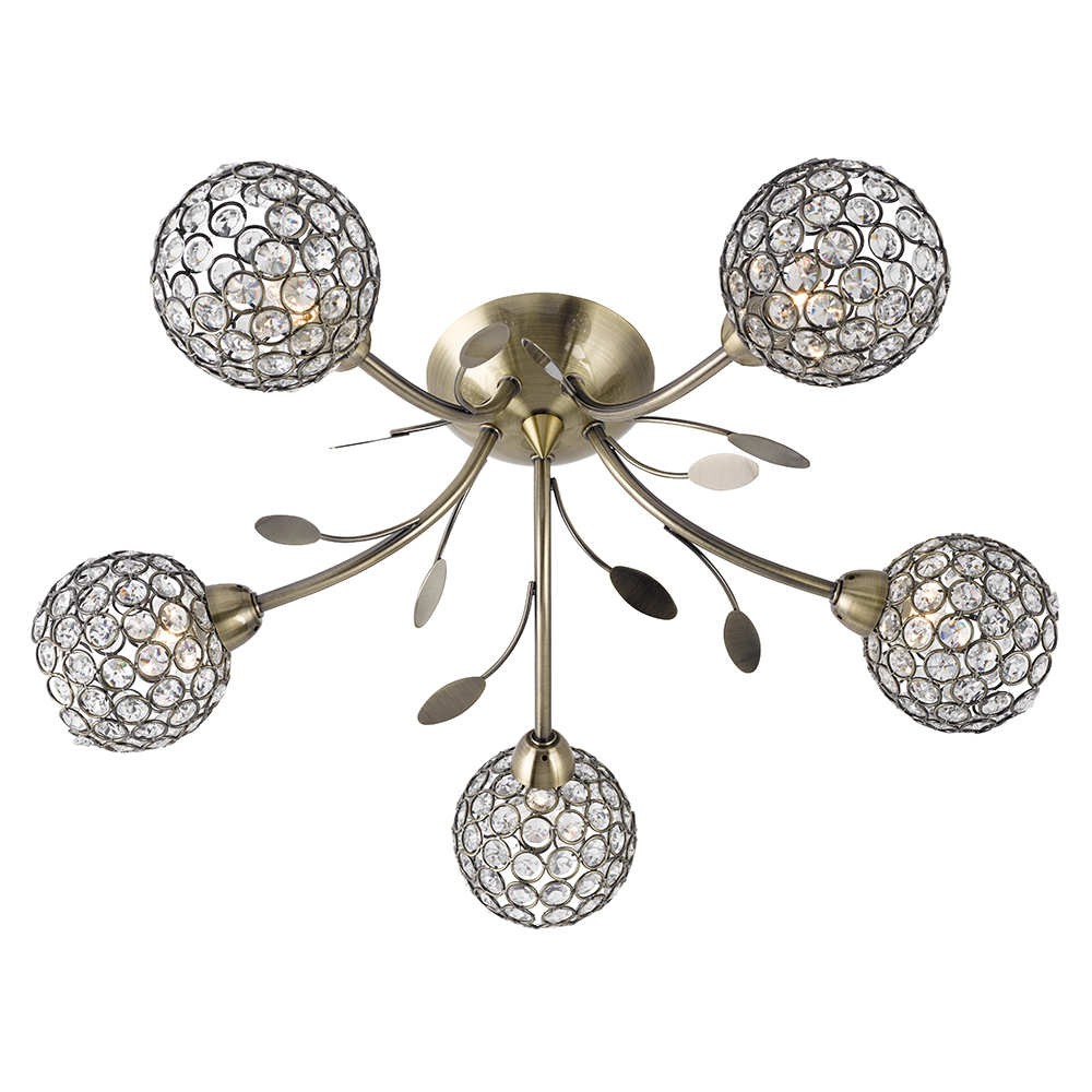 Antique Brass Ceiling Light | Bellas 5lt Brass Ceiling Light