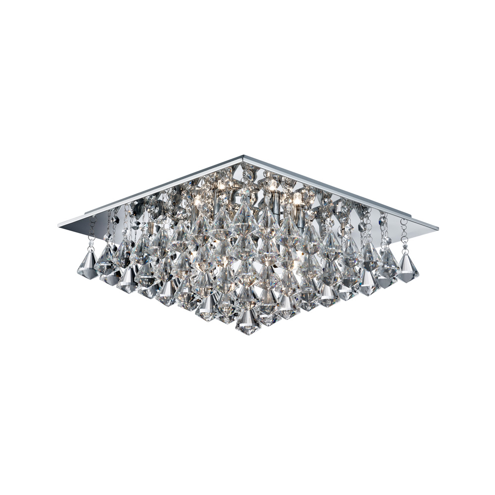 6 light square crystal Flush polished Chrome
