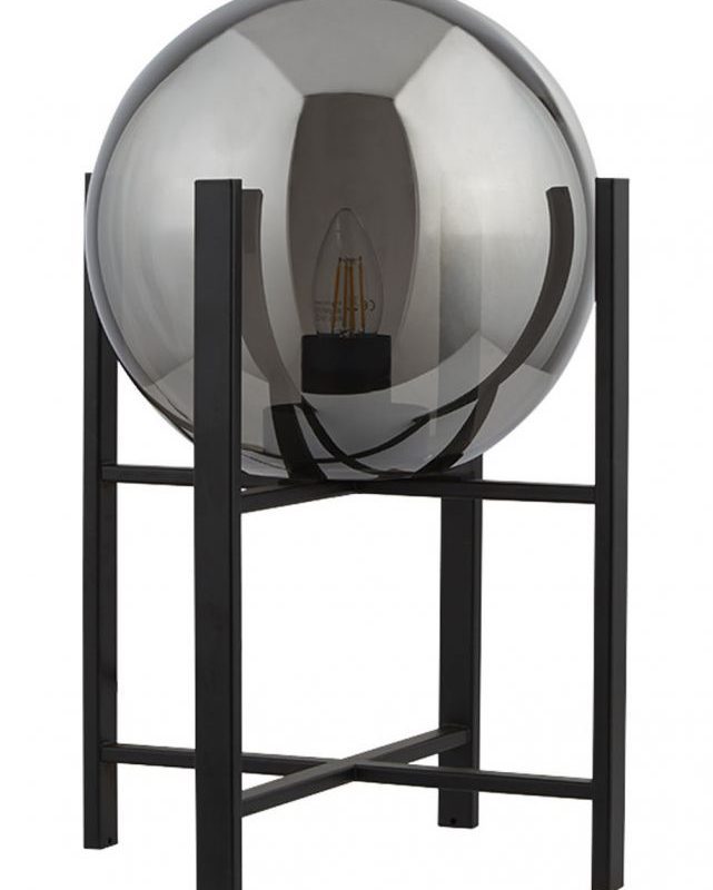 9110291SM Matt Black Table Lamp With Smoked Glass
