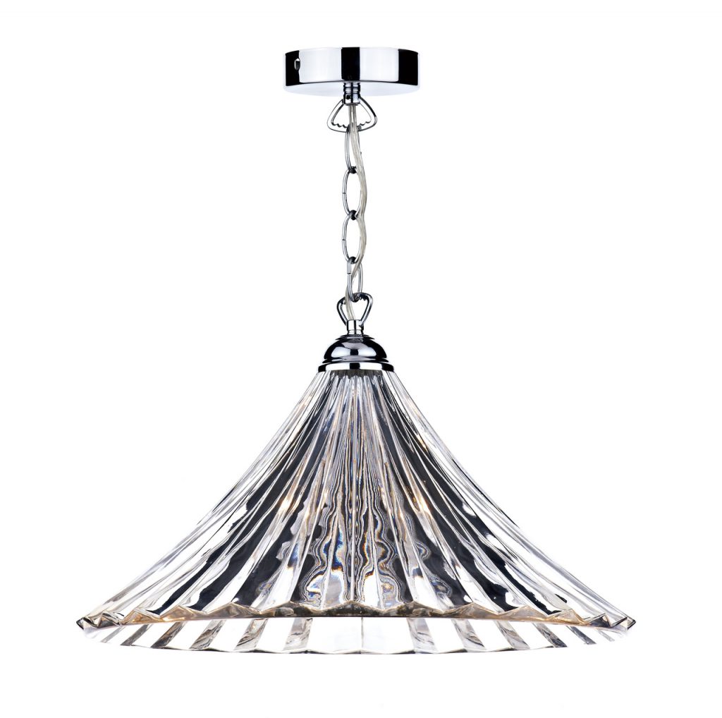 Single Fluted Glass Pendant Chrome