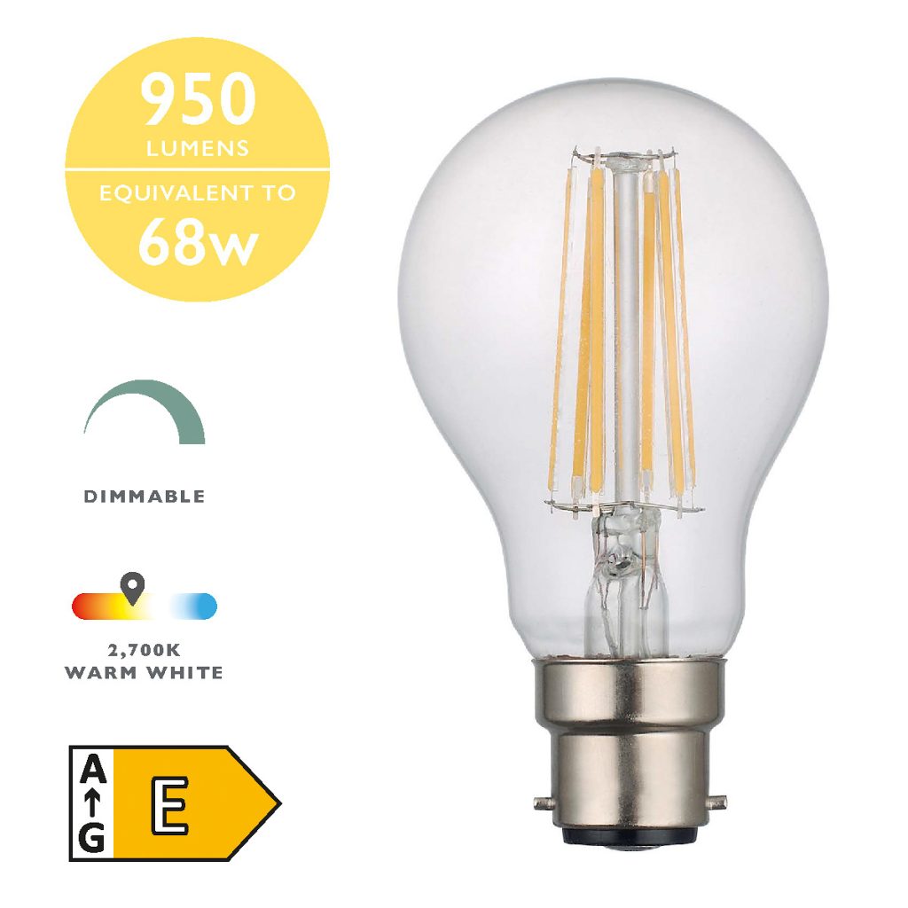 8w BC LED GLS Lamp 1000 lumens Clear Dimmable