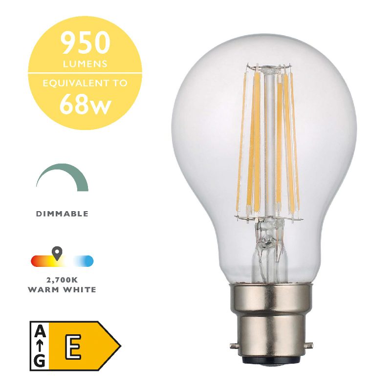 8w BC LED GLS Lamp 1000 lumens Clear Dimmable