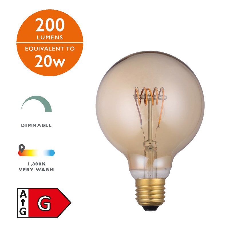 4W ES Vintage Medium globe 95mm LED 200lm Dimmable