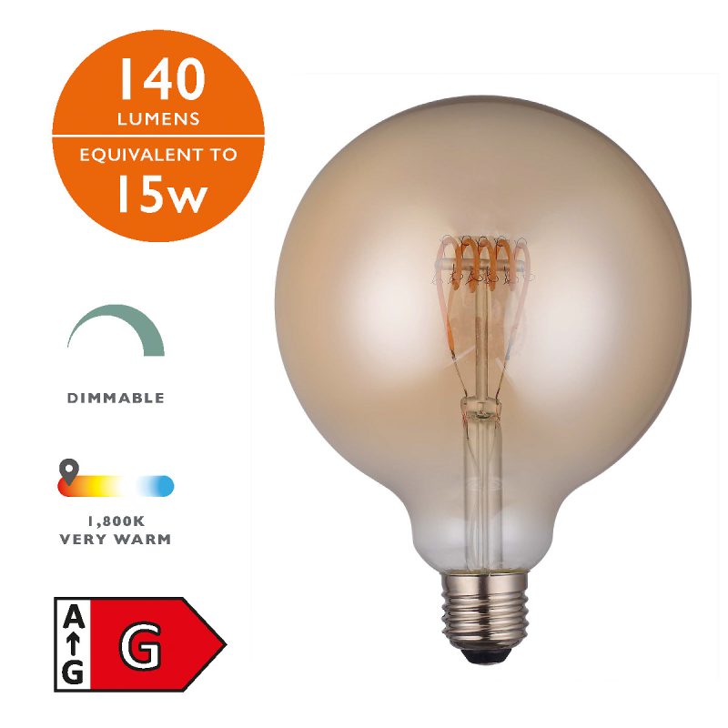 4W ES Vintage Large Globe 125mm LED Dimmable