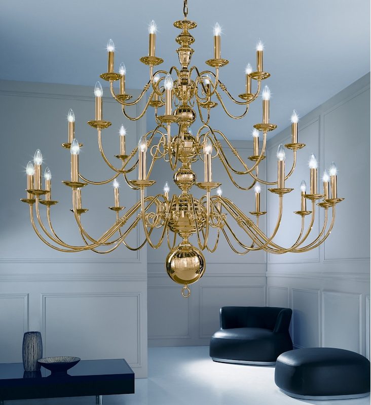 brass chandelier in living room