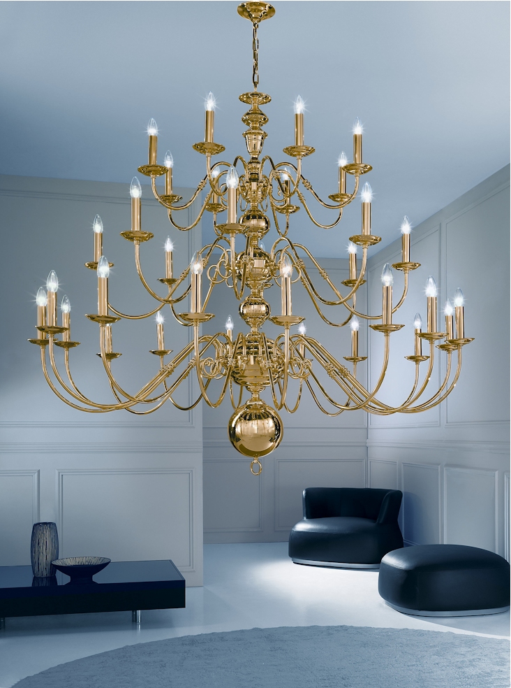 brass chandelier in living room