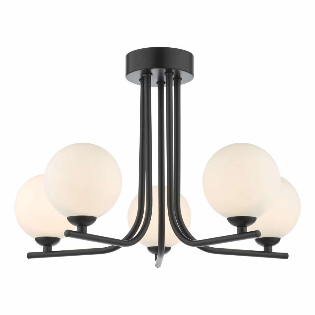 5 Light Ceiling Light Matt Black with Opal Glass