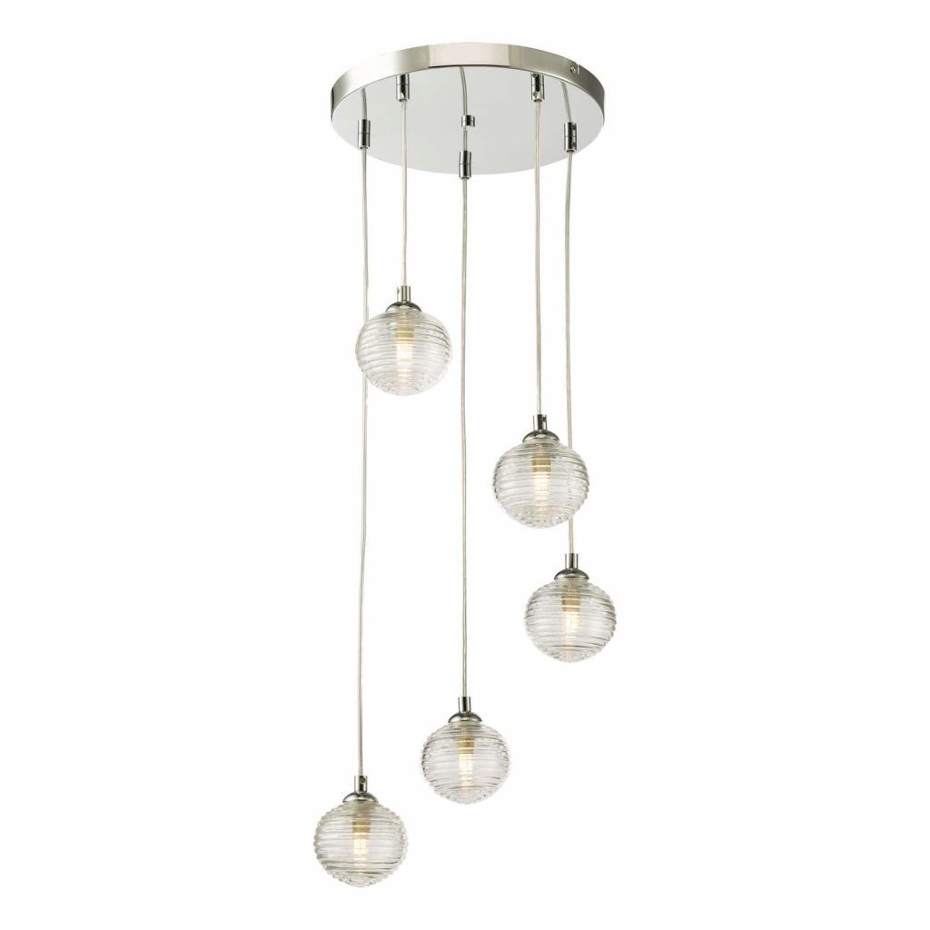 Deffy 5 Light pendant with Ribbed Glass