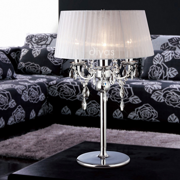 Diyas IL30062WH Olivia 3 Light Chrome & Crystal Table Lamp