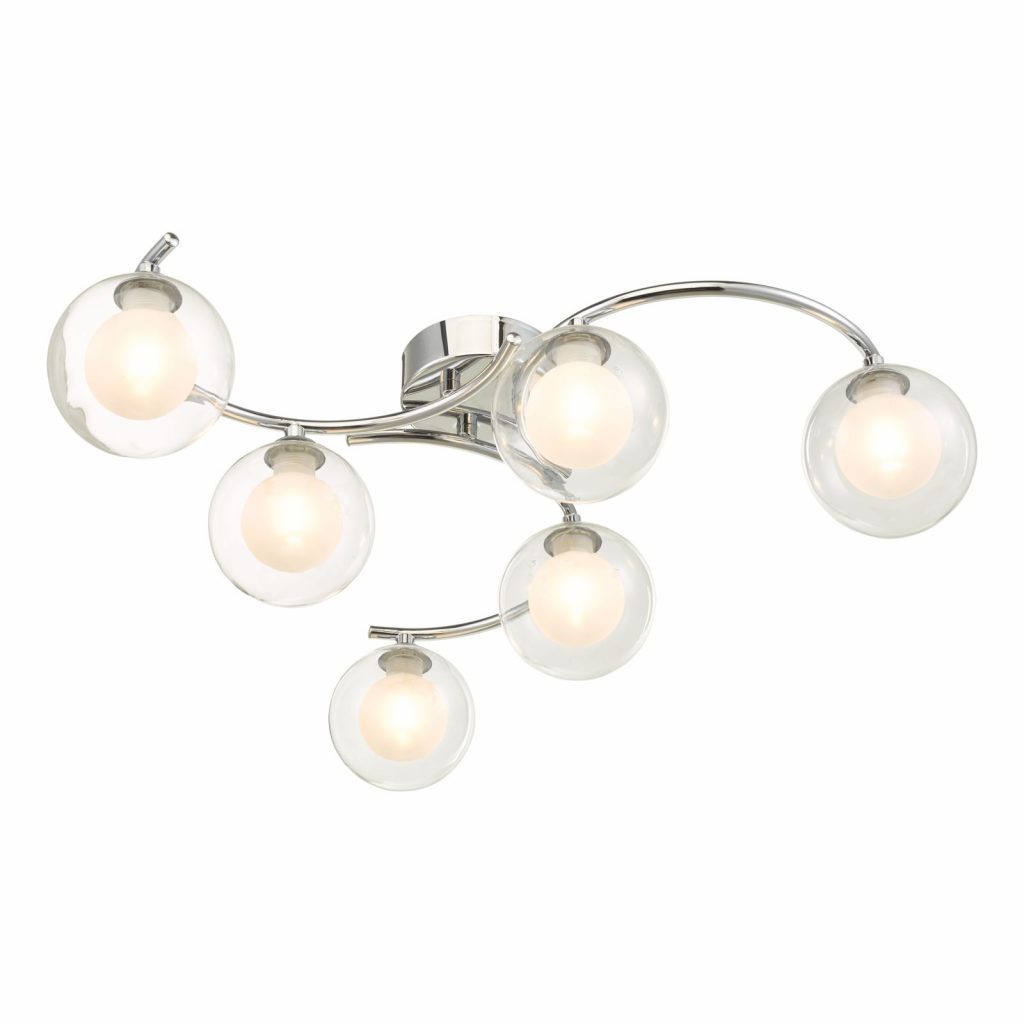 6 Light Ceiling light Polished Chrome with dual glass