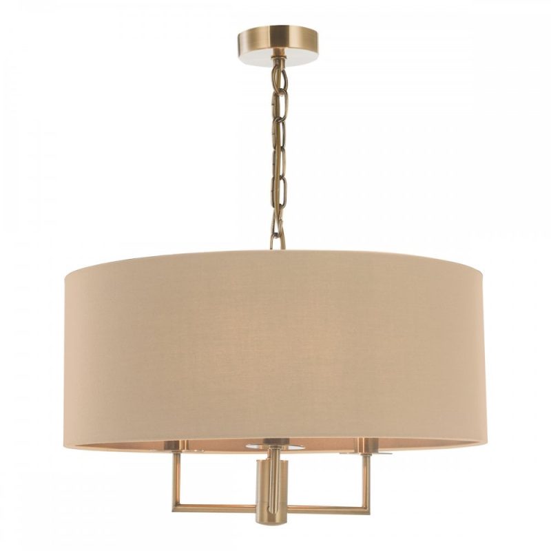 3 arm Shadelier Antique Brass Taupe Shade