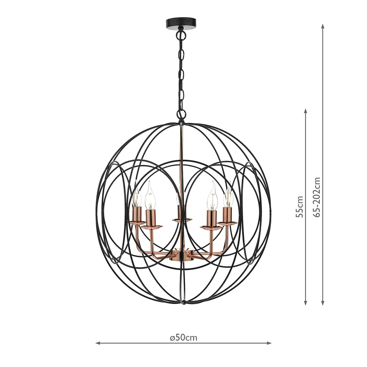 DOHP100522 Sophie 5 Light Chandelier Black and Copper - Image 2