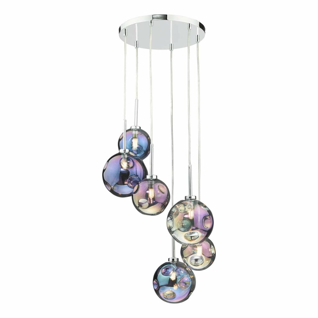 Rimini 6 Light Pendant with Iridised Glass