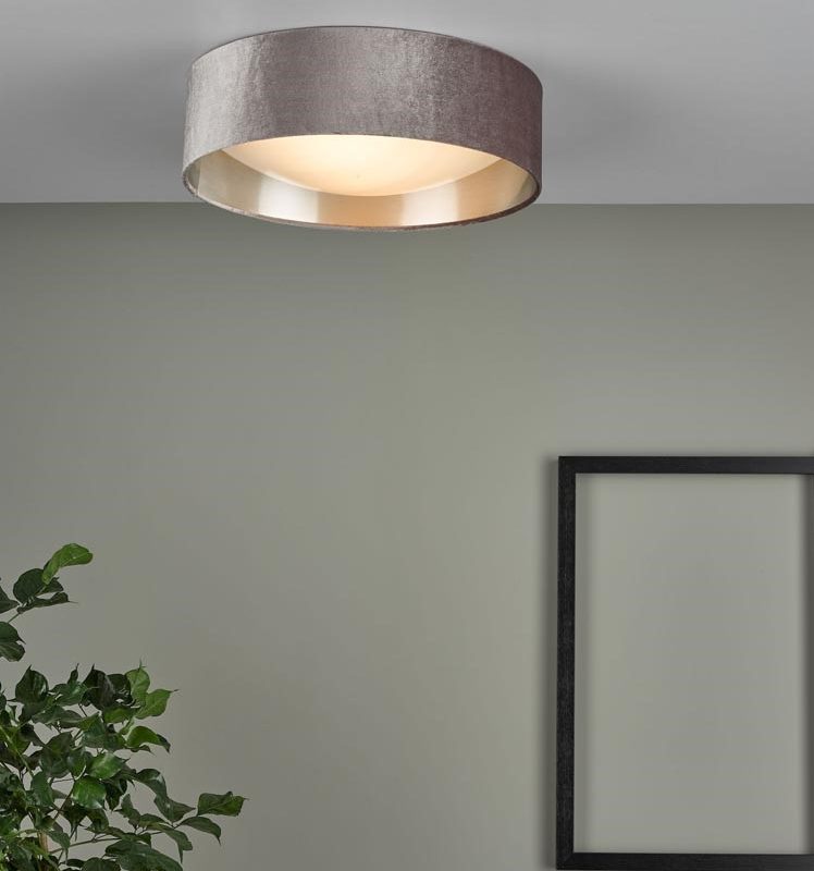 Modern Flush Ceiling Light | 40cm Mink Shade Drum