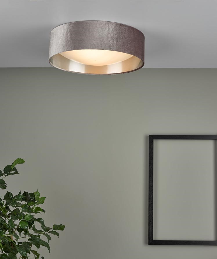 Modern Flush Ceiling Light | 40cm Mink Shade Drum